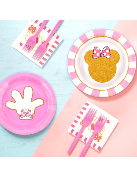 Juego de Vajilla de Fiesta Rosa 96 Piezas para 24 Invitados