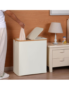 Cesto de Ropa Doble efluky 140L Beige con Tapa y Mangos 2