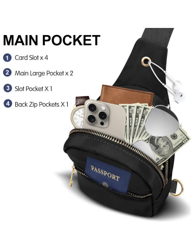 Bolsa Bandolera Grande VOROLO Negra Resistente al Agua