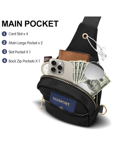 Bolsa Bandolera Grande VOROLO Negra Resistente al Agua