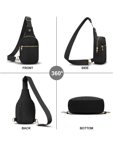 Bolsa Bandolera Grande VOROLO Negra Resistente al Agua