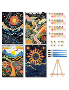 Paquete de 4 Pintura por Números XACKCME con Lienzo 20x30 cm