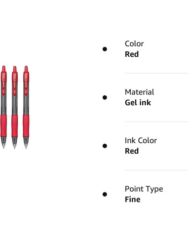 Bolígrafo de tinta gel Pilot G-2 - 1.0 mm - 3 unidades rojas