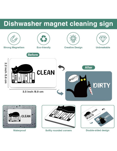 Imán de Lavavajillas Limpio Sucio Msyueos Gato Libro PVC