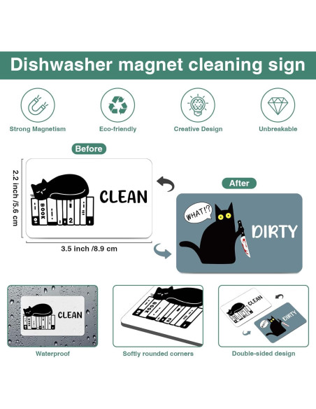 Imán de Lavavajillas Limpio Sucio Msyueos Gato Libro PVC