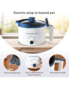 KQU Olla Derretir Cera Eléctrica con Termómetro 1.5L 300-600W 2