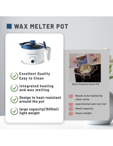 KQU Olla Derretir Cera Eléctrica con Termómetro 1.5L 300-600W