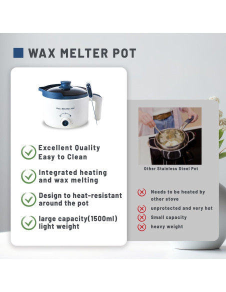 KQU Olla Derretir Cera Eléctrica con Termómetro 1.5L 300-600W