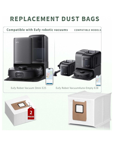 Bolsas de Reemplazo HUKWIMO para Eufy RoboVac E25 E28 - 2 Unidades 3L