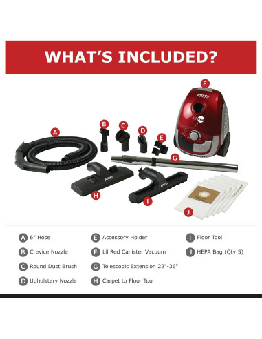 Aspiradora de Canasta Atrix Lil Roja HEPA 1200W Paquete Premium