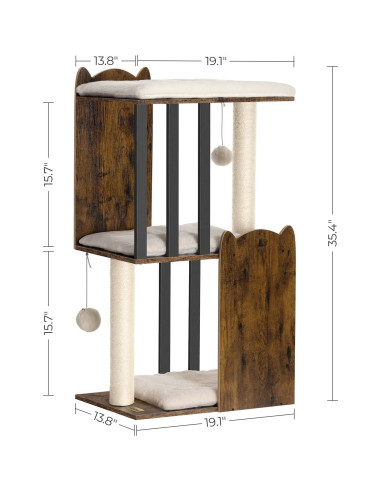 Árbol Rascador para Gatos FourFurPets 90 cm 3 Niveles Marrón