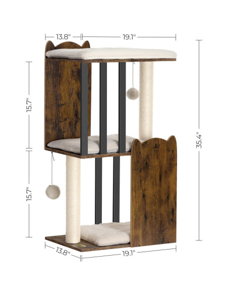 Árbol Rascador para Gatos FourFurPets 90 cm 3 Niveles Marrón