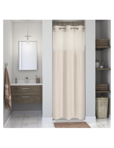 Cortina de Ducha Textil Cadaope 91x188cm Crema Impermeable