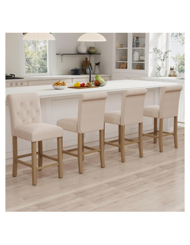 Taburetes de Bar GOTMINSI 4PCS Beige 24" (61 cm) Madera