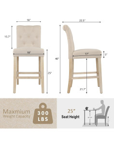 Taburetes de Bar GOTMINSI 4PCS Beige 24" (61 cm) Madera 2
