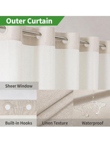 Cortina de Ducha Textil Cadaope 91x188cm Crema Impermeable