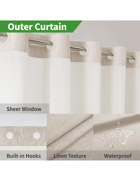 Cortina de Ducha Textil Cadaope 91x188cm Crema Impermeable