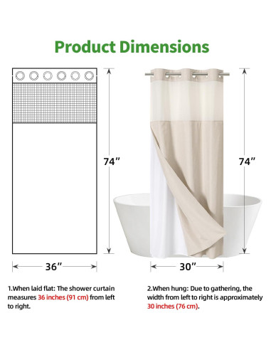 Cortina de Ducha Textil Cadaope 91x188cm Crema Impermeable