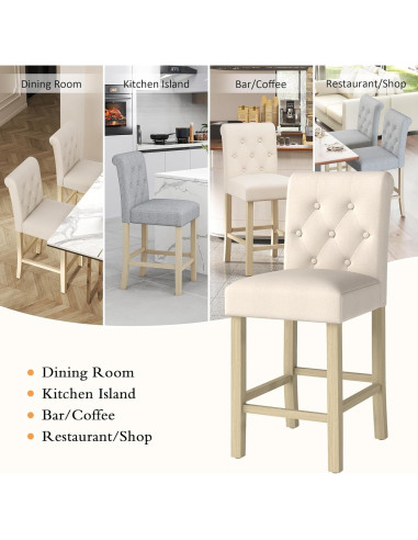 Taburetes de Bar GOTMINSI 4PCS Beige 24" (61 cm) Madera