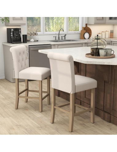 Taburetes de Bar GOTMINSI 4PCS Beige 24" (61 cm) Madera