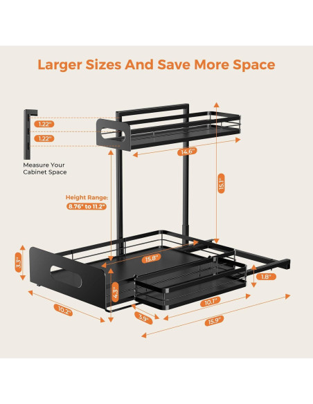 Organizador de Baño Delamu 2 Niveles Metal Negro Ajustable