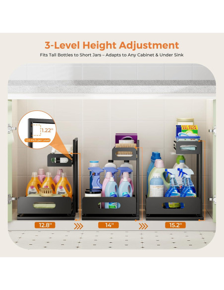 Organizador de Baño Delamu 2 Niveles Metal Negro Ajustable