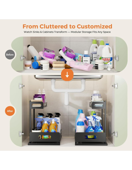 Organizador de Baño Delamu 2 Niveles Metal Negro Ajustable