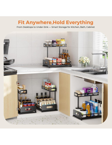 Organizador de Baño Delamu 2 Niveles Metal Negro Ajustable