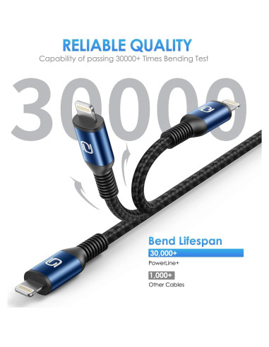 Cable de Carga Rápida para iPhone MFi 3FT - Paquete de 3