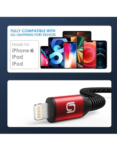 Cable de Carga Rápida para iPhone MFi 3FT - Paquete de 3