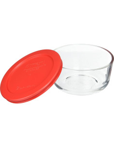 Set de 6 Tazones de Vidrio Pyrex 2 Tazas con Tapas Rojas 2