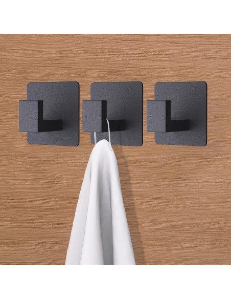 Ganchos Adhesivos VAEHOLD de Aluminio Negro - 2 Paquete