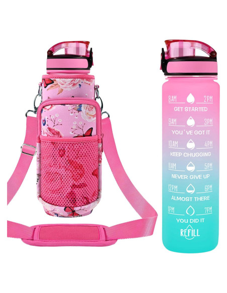 Botella de Agua Reutilizable Newfad 0.95L con Pajilla y Correa