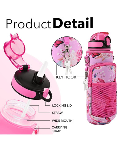 Botella de Agua Reutilizable Newfad 0.95L con Pajilla y Correa