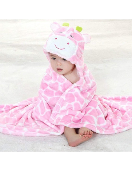 Manta con Capucha para Bebé Gneliwm Rosa 100x70 cm Felpa Coral