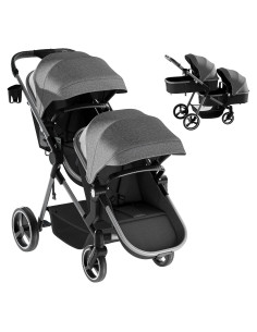 Carrito Doble MU Plegable Gemelos Asiento Reversible Gris