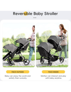 Carrito Doble MU Plegable Gemelos Asiento Reversible Gris 2