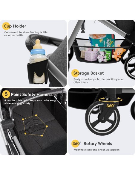 Carrito Doble MU Plegable Gemelos Asiento Reversible Gris