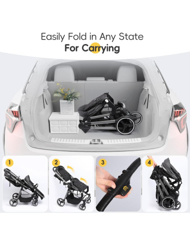 Carrito Doble MU Plegable Gemelos Asiento Reversible Gris