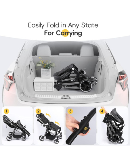 Carrito Doble MU Plegable Gemelos Asiento Reversible Gris