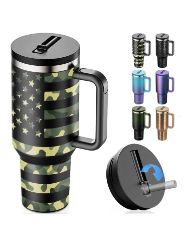 Taza aislada 40 oz Greatyos con popote plegable camuflaje