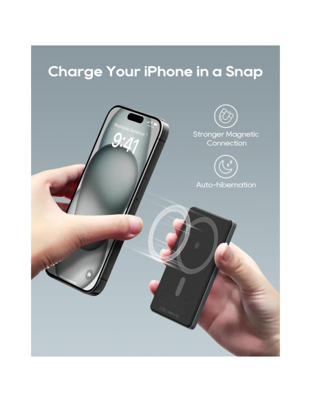 Banco de Energía Inalámbrico Kuulaa 5000mAh MagSafe Gris