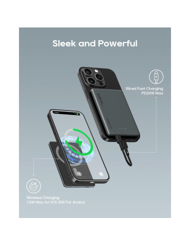 Banco de Energía Inalámbrico Kuulaa 5000mAh MagSafe Gris