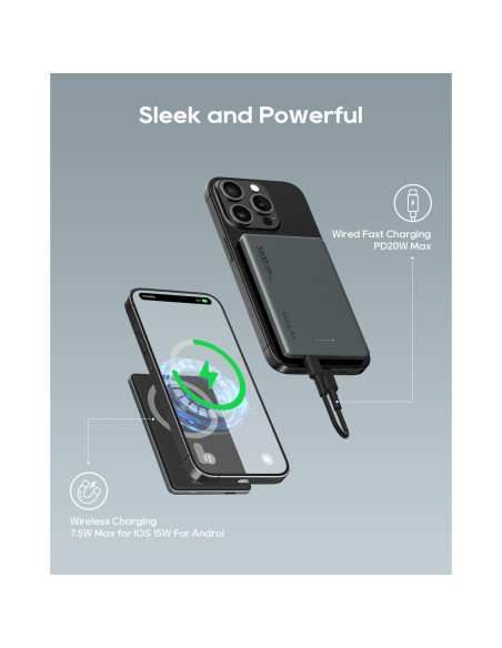 Banco de Energía Inalámbrico Kuulaa 5000mAh MagSafe Gris