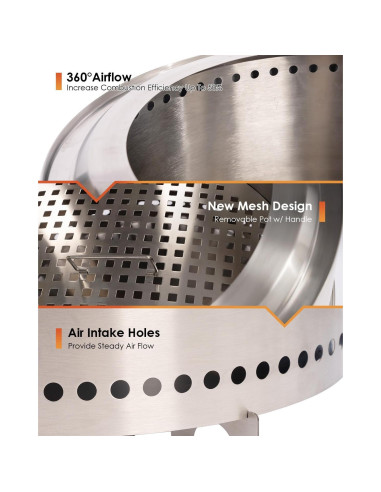 Hoguera Sin Humo GREENVINES 38 cm Acero Inoxidable Portátil