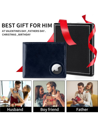 Billetera de Cuero Slim GIPUSSON con Airtag Oculto y RFID