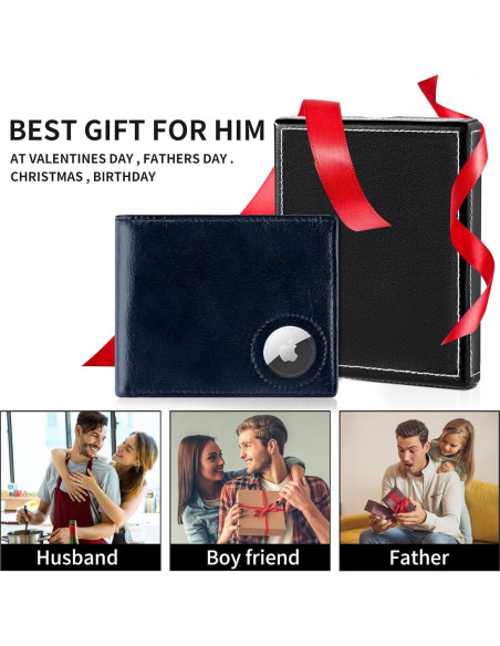 Billetera de Cuero Slim GIPUSSON con Airtag Oculto y RFID