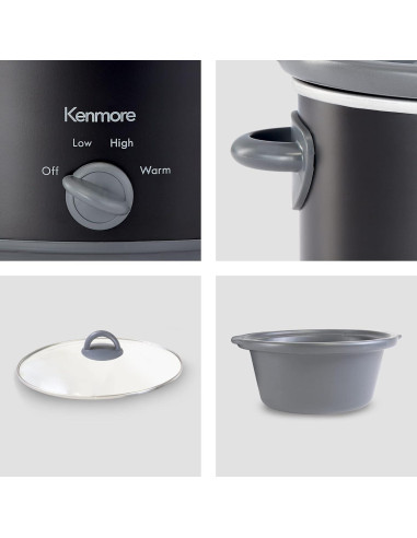 Olla de Cocción Lenta Kenmore 5 Cuartos Negra y Gris