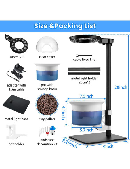 Kit de Terrario E SUPEREGROW con Luz de Crecimiento y Autorriego