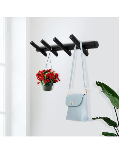 Perchero de Madera KYSMOTIC Negro 4 Ganchos Montado en Pared